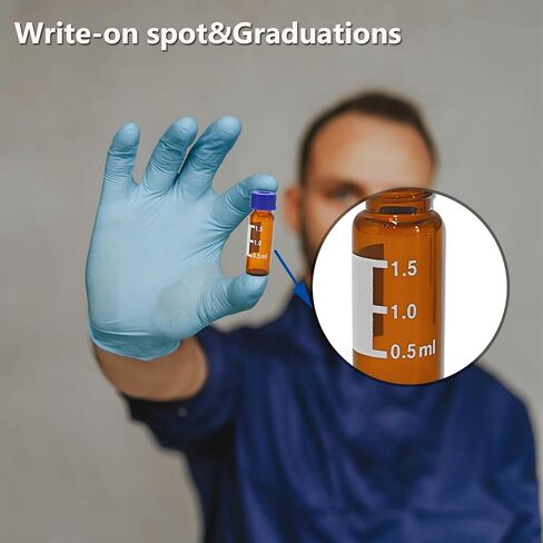2 مل قارورة تلقائية HPLC قوارير 100 قطعة من قوارير العنبر المعملية قارورة زجاجية بنية مع أغطية لولبية زرقاء رقعة كتابة حمراء PTFE وحاجز سيليكون أبيض مناسب لختم LC in Saudi Arabia
