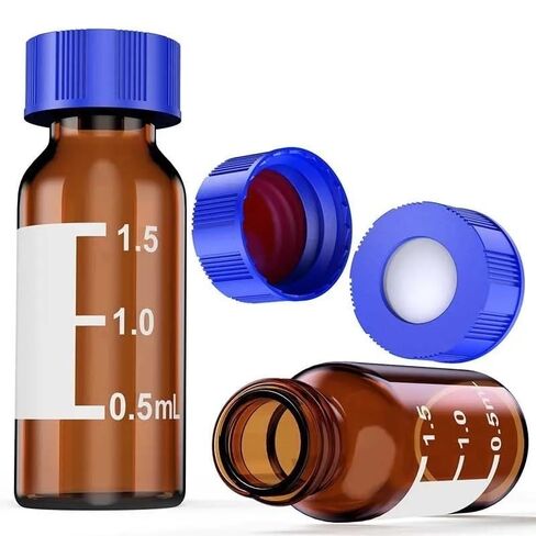 100 قطعة من زجاجات العينات الأوتوماتيكية 2 مل HPLC 9-425 زجاجات قنينة زجاجية كهرمانية مع بقعة كتابة وأغطية لولبية ABS مقاس 9 مم وحاجز مسبق الشق in Saudi Arabia