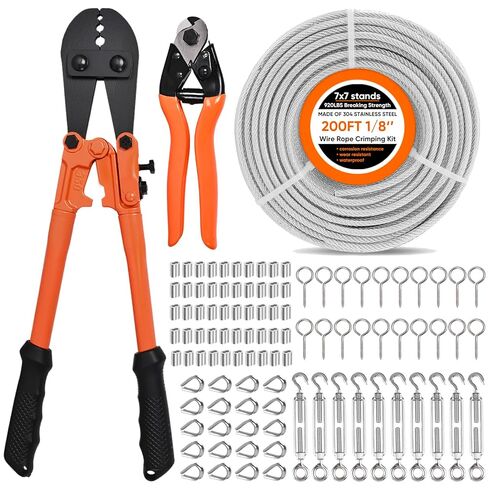 100FT 1/8" Coated Stainless Steel Cable with Wire Rope Crimping Tool and Cable Cutter, 920 lbs Breaking Strength, 7x7 Strands Aircraft Cable for Deck Railing, Porch Fence, String Light in Saudi Arabia