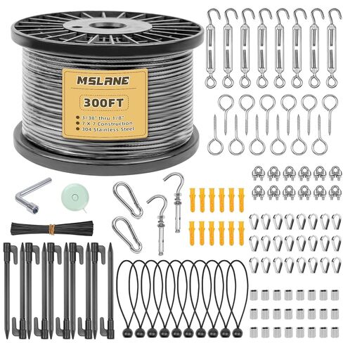 1/8" Black Wire Rope Kit 300FT 304 Stainless Steel Vinyl Coated with M5 Turnbuckles, 7x7 Strand Core Aircraft Cable for String Light, Picture Hanging, Clothesline, Curtain, and Plant Trellis in Kuwait