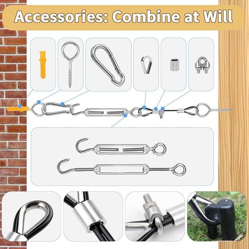 1/8" Black Wire Rope Kit 300FT 304 Stainless Steel Vinyl Coated with M5 Turnbuckles, 7x7 Strand Core Aircraft Cable for String Light, Picture Hanging, Clothesline, Curtain, and Plant Trellis in Kuwait