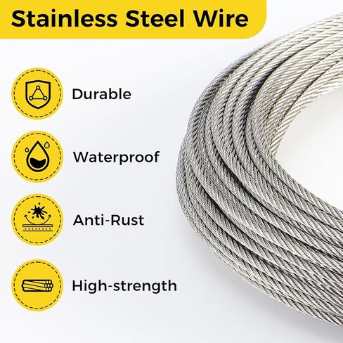 1/8 Inch Wire Rope, 120FT Stainless Steel Cable, 7x7 Strands Steel Wire Kit with Turnbuckles, Sleeves, Thimbles - Aircraft Cable for Garden, String Light Hanging, Deck Railing, DIY Projects in Saudi Arabia