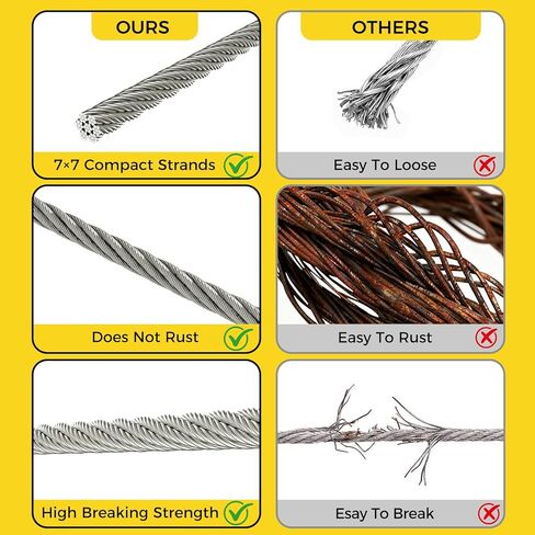 1/8 Inch Wire Rope, 120FT Stainless Steel Cable, 7x7 Strands Steel Wire Kit with Turnbuckles, Sleeves, Thimbles - Aircraft Cable for Garden, String Light Hanging, Deck Railing, DIY Projects in Saudi Arabia