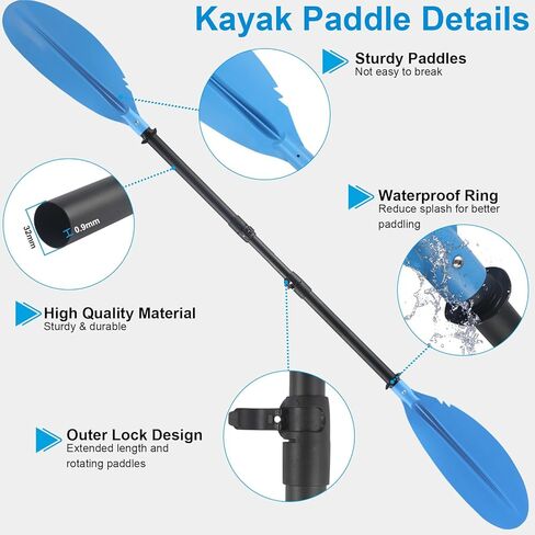 مجداف الكاياك، من 70 بوصة إلى 95 بوصة، مجداف زورق قابل للتعديل لمجاديف القوارب لصيد الأسماك للبالغين مع مقود مجاذيف الكاياك مع مقود مجاذيف الكاياك مادة فولاذية زرقاء in Kuwait