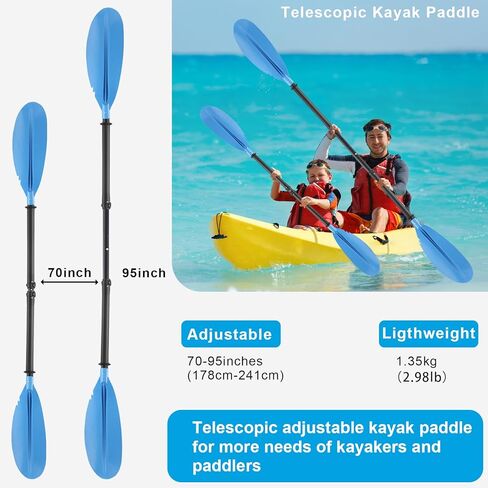 مجداف الكاياك، من 70 بوصة إلى 95 بوصة، مجداف زورق قابل للتعديل لمجاديف القوارب لصيد الأسماك للبالغين مع مقود مجاذيف الكاياك مع مقود مجاذيف الكاياك مادة فولاذية زرقاء in Kuwait