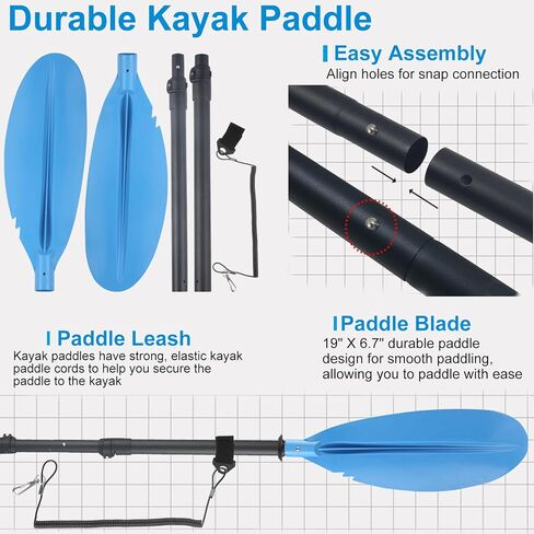 مجداف الكاياك، من 70 بوصة إلى 95 بوصة، مجداف زورق قابل للتعديل لمجاديف القوارب لصيد الأسماك للبالغين مع مقود مجاذيف الكاياك مع مقود مجاذيف الكاياك مادة فولاذية زرقاء in Kuwait