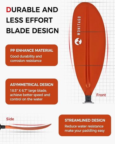 مجداف كاياك بعمود من الألياف الزجاجية الممتازة وشفرة PP محسنة، مجذاف كاياك قابل للتعديل، 86-94 بوصة (220-240 سم)، 94-102 بوصة (240-260 سم) in Kuwait