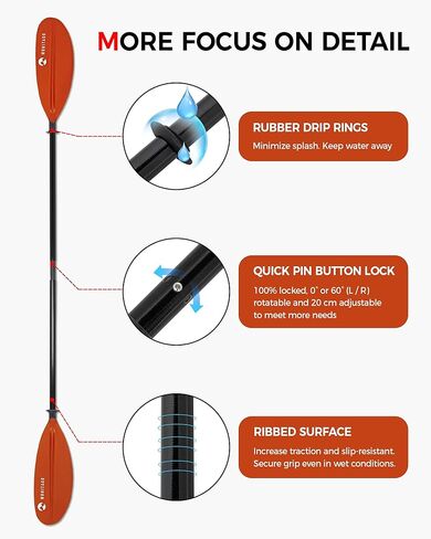 مجداف كاياك بعمود من الألياف الزجاجية الممتازة وشفرة PP محسنة، مجذاف كاياك قابل للتعديل، 86-94 بوصة (220-240 سم)، 94-102 بوصة (240-260 سم) in Kuwait