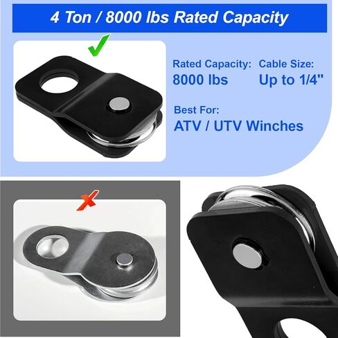 Winch Snatch Block 8000 lbs, Heavy Duty Recovery Pulley for ATV UTV Off-Road, Fits 1/4"–5/16" Winch Cable, Load-Doubling & Direction Change (Black) in Saudi Arabia