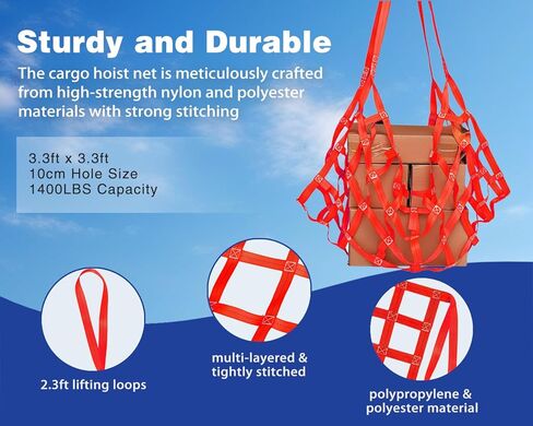 Safety Lifting Straps,Flat Mesh Tear Resistance Nylon Cargo Lifting Net,3.3' x 3.3' Heavy Duty Sling Hoisting Net,1400lb Load Capacity for Construction Rigging Moving Towing Hoisting Loading Unloading in Saudi Arabia