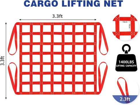 Safety Lifting Straps,Flat Mesh Tear Resistance Nylon Cargo Lifting Net,3.3' x 3.3' Heavy Duty Sling Hoisting Net,1400lb Load Capacity for Construction Rigging Moving Towing Hoisting Loading Unloading in Saudi Arabia