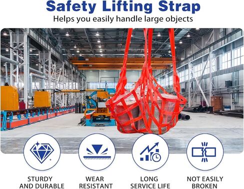 Safety Lifting Straps,Flat Mesh Tear Resistance Nylon Cargo Lifting Net,3.3' x 3.3' Heavy Duty Sling Hoisting Net,1400lb Load Capacity for Construction Rigging Moving Towing Hoisting Loading Unloading in Saudi Arabia
