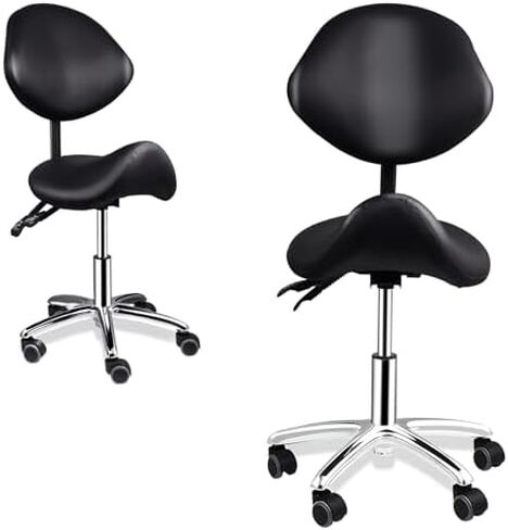 Adjustable Saddle Stool Chair with Lumbar Support, Height 19.7-24.8In, 90-125° Tilt, Rolling Wheels, 400 Lbs Weight Capacity for Labs, Clinics, Salons & Studios in Saudi Arabia
