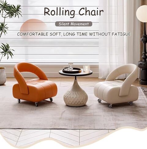Rolling Stools with Wheels 4 360 ° Universal Wheels，High Rebound Sponge Filling Short Stool Suitable for Home Use Cute Desk Chair(White,B) in Saudi Arabia