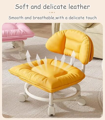Rolling Stools with Wheels Thickened Seat Cushion Backrest High Resilience Foam Silent Swivel Caster for Living Room Home Light Luxury Sofa(Pink) in Saudi Arabia