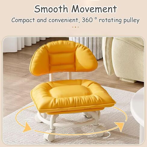 Rolling Stools with Wheels Thickened Seat Cushion Backrest High Resilience Foam Silent Swivel Caster for Living Room Home Light Luxury Sofa(Pink) in Saudi Arabia