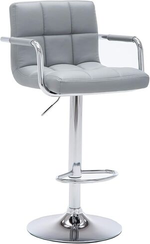Contemporary Adjustable Swivel Arm Stool with Cushion, Gray Gray Adjustable Height (24"-33") with 360° Swivel Modern Spaces Durable in Saudi Arabia