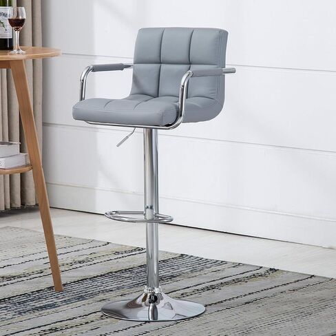Contemporary Adjustable Swivel Arm Stool with Cushion, Gray Gray Adjustable Height (24"-33") with 360° Swivel Modern Spaces Durable in Saudi Arabia