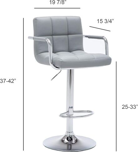 Contemporary Adjustable Swivel Arm Stool with Cushion, Gray Gray Adjustable Height (24"-33") with 360° Swivel Modern Spaces Durable in Saudi Arabia