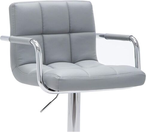 Contemporary Adjustable Swivel Arm Stool with Cushion, Gray Gray Adjustable Height (24"-33") with 360° Swivel Modern Spaces Durable in Saudi Arabia