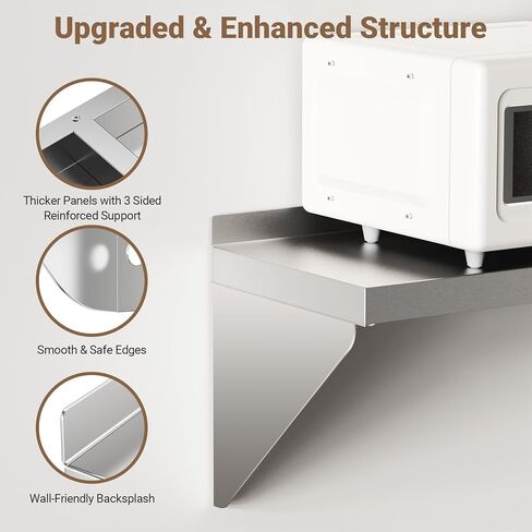 رف من الفولاذ المقاوم للصدأ مثبت على الحائط مقاس 12 بوصة × 48 بوصة 320 رطل، أرفف تجارية من الفولاذ المقاوم للصدأ مع أقواس قابلة للعكس، رفوف معدنية عائمة شديدة التحمل للمطبخ، المطعم، المرآب، البار in Kuwait