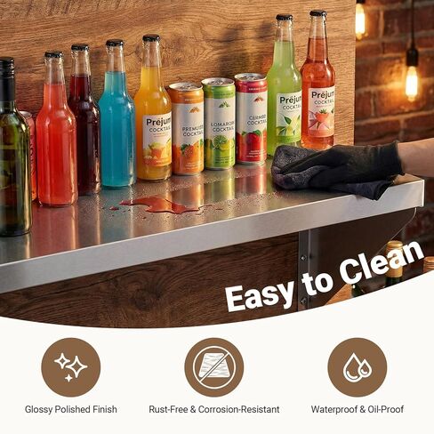 رف من الفولاذ المقاوم للصدأ مثبت على الحائط مقاس 12 بوصة × 48 بوصة 320 رطل، أرفف تجارية من الفولاذ المقاوم للصدأ مع أقواس قابلة للعكس، رفوف معدنية عائمة شديدة التحمل للمطبخ، المطعم، المرآب، البار in Kuwait