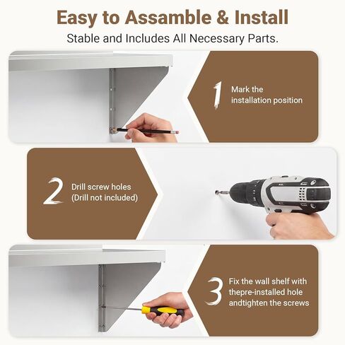 رف من الفولاذ المقاوم للصدأ مثبت على الحائط مقاس 12 بوصة × 48 بوصة 320 رطل، أرفف تجارية من الفولاذ المقاوم للصدأ مع أقواس قابلة للعكس، رفوف معدنية عائمة شديدة التحمل للمطبخ، المطعم، المرآب، البار in Kuwait