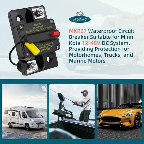 MKR-27 60 Amp Circuit Breaker 1865115 Compatible with All Minn Kota 12V/24V/36V/48V Electric Trolling Motors, 60A Circuit Breaker with Manual Reset for Boat Trolling Motor in Saudi Arabia
