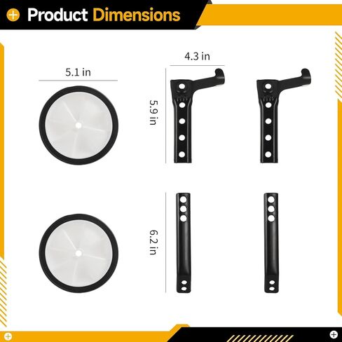 عجلات تدريب الدراجة مقاس 16-24 بوصة، هيكل معدني، دعامات دعم عالمية قابلة للتعديل بقياس 5.1 بوصة، سهلة التركيب ودعم توازن العجلات الخلفية in Kuwait
