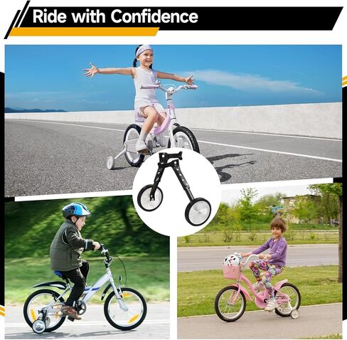 عجلات تدريب الدراجة مقاس 16-24 بوصة، هيكل معدني، دعامات دعم عالمية قابلة للتعديل بقياس 5.1 بوصة، سهلة التركيب ودعم توازن العجلات الخلفية in Kuwait