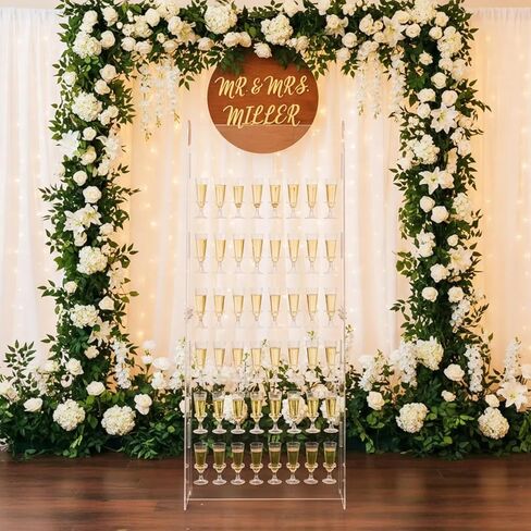 5 Ft Champagne Wall Display Stand - 6 Tier Acrylic Champagne Tower Holder with 50 Plastic Flute Glasses, Freestanding Mimosa Bar Stand for Wedding Birthday Bridal Shower Party Decorations in Saudi Arabia