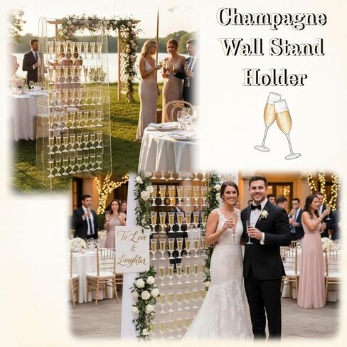 5 Ft Champagne Wall Display Stand - 6 Tier Acrylic Champagne Tower Holder with 50 Plastic Flute Glasses, Freestanding Mimosa Bar Stand for Wedding Birthday Bridal Shower Party Decorations in Saudi Arabia