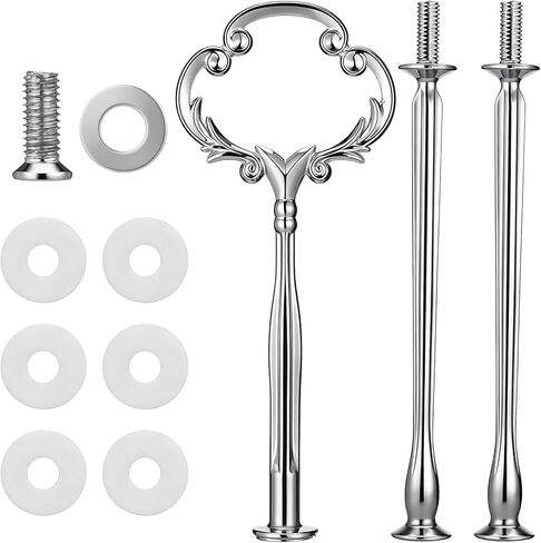 3 Tiered Cake Stand Hardware Kit Tier Serving Tray Hardware 3 Tier Kit Cake Fruit Plate Stands Holder Fittings With Crown Stylus for Wedding Party Cupcake Trays Serving Stand Silver in Saudi Arabia