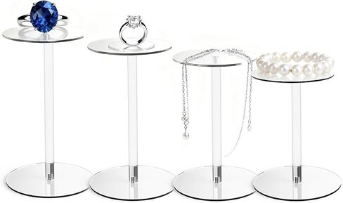 4 عبوات من حوامل عرض الأكريليك المستديرة، 5.5-5.9-6.5-7 بوصة رافعات عرض أكريليك شفافة صغيرة، مجموعة قاعدة بلاستيكية شفافة لعرض مجوهرات الأحجار الكريمة، ديكور طاولة حفلات الكب كيك in Kuwait