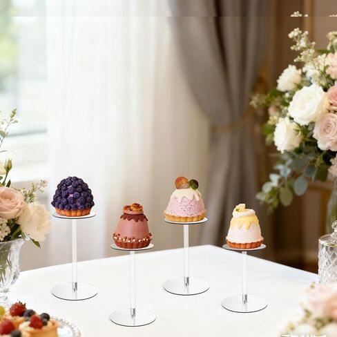 4 عبوات من حوامل عرض الأكريليك المستديرة، 5.5-5.9-6.5-7 بوصة رافعات عرض أكريليك شفافة صغيرة، مجموعة قاعدة بلاستيكية شفافة لعرض مجوهرات الأحجار الكريمة، ديكور طاولة حفلات الكب كيك in Kuwait