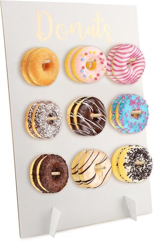 Donut Wall Display Stand, Wooden Donut Peg Board Holds 9 Donuts, Reusable Donut' Holder Board Rustic Wood Doughnut Food Buffet Display for Party Decorations(COLOR:white) in Kuwait