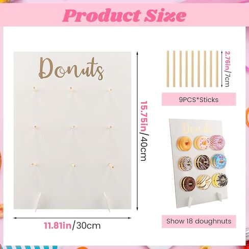 Donut Wall Display Stand, Wooden Donut Peg Board Holds 9 Donuts, Reusable Donut' Holder Board Rustic Wood Doughnut Food Buffet Display for Party Decorations(COLOR:white) in Kuwait