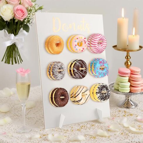 Donut Wall Display Stand, Wooden Donut Peg Board Holds 9 Donuts, Reusable Donut' Holder Board Rustic Wood Doughnut Food Buffet Display for Party Decorations(COLOR:white) in Kuwait