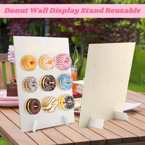 Donut Wall Display Stand, Wooden Donut Peg Board Holds 9 Donuts, Reusable Donut' Holder Board Rustic Wood Doughnut Food Buffet Display for Party Decorations(COLOR:white) in Kuwait