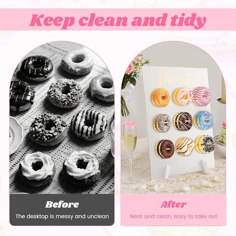 Donut Wall Display Stand, Wooden Donut Peg Board Holds 9 Donuts, Reusable Donut' Holder Board Rustic Wood Doughnut Food Buffet Display for Party Decorations(COLOR:white) in Kuwait