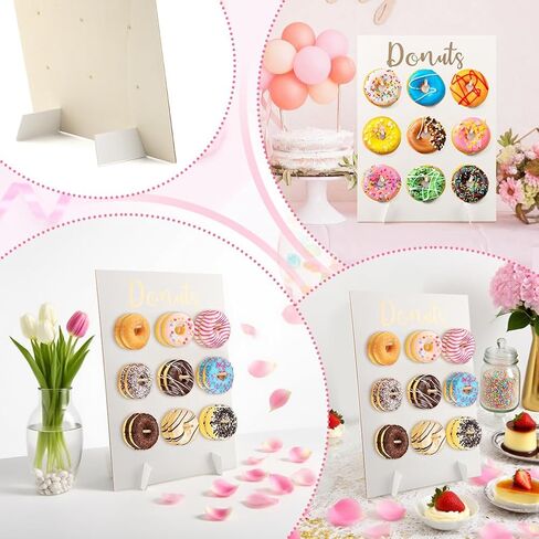 Donut Wall Display Stand, Wooden Donut Peg Board Holds 9 Donuts, Reusable Donut' Holder Board Rustic Wood Doughnut Food Buffet Display for Party Decorations(COLOR:white) in Kuwait