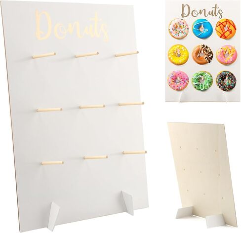 Donut Wall Display Stand, Wooden Donut Peg Board Holds 9 Donuts, Reusable Donut' Holder Board Rustic Wood Doughnut Food Buffet Display for Party Decorations(COLOR:white) in Kuwait