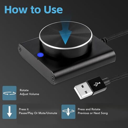 USB Volume Control Audio Adjuster with One Chair and Play Aluminum Alloy Multimedia Controller for PC Laptop Speaker Mobile Phone Tablet in Saudi Arabia
