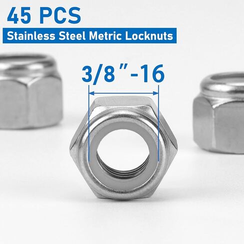 45 Pack 3/8"-16 Lock Nuts, 304 (A2-70) Stainless Steel Nylon Insert Locknuts,Standard Inch Thread Nylock Nuts in Kuwait
