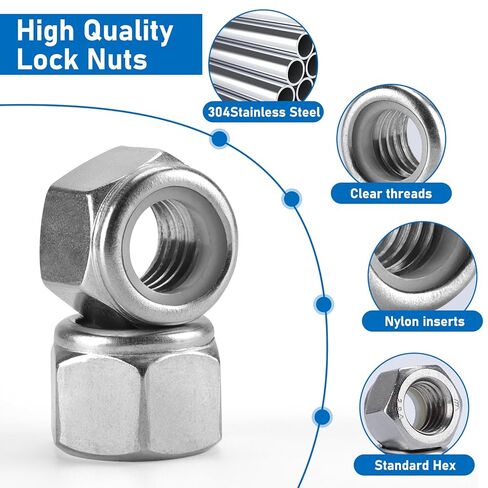 45 Pack 3/8"-16 Lock Nuts, 304 (A2-70) Stainless Steel Nylon Insert Locknuts,Standard Inch Thread Nylock Nuts in Kuwait