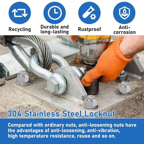 45 Pack 3/8"-16 Lock Nuts, 304 (A2-70) Stainless Steel Nylon Insert Locknuts,Standard Inch Thread Nylock Nuts in Kuwait