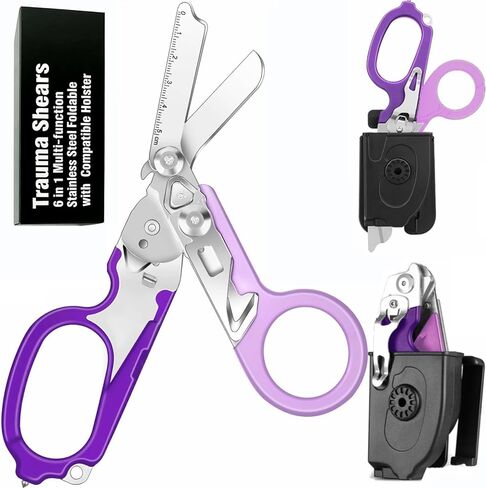 6 in 1 Multi-function Foldable Trauma Shears with Compatible Holster, Outdoor Camping Emergency Kits Emergency Response Scissors With Strap Cutter and Glass Breaker (Purple) in Saudi Arabia