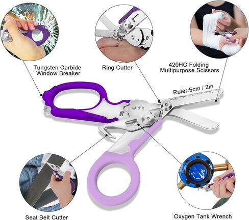 6 in 1 Multi-function Foldable Trauma Shears with Compatible Holster, Outdoor Camping Emergency Kits Emergency Response Scissors With Strap Cutter and Glass Breaker (Purple) in Saudi Arabia