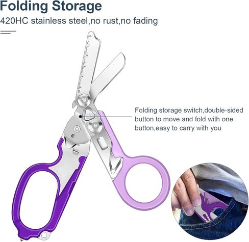 6 in 1 Multi-function Foldable Trauma Shears with Compatible Holster, Outdoor Camping Emergency Kits Emergency Response Scissors With Strap Cutter and Glass Breaker (Purple) in Saudi Arabia