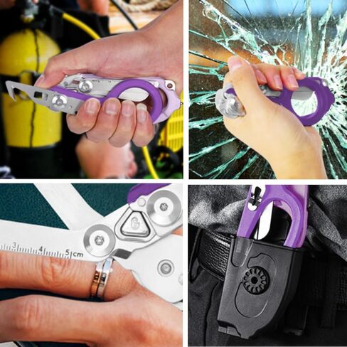 6 in 1 Multi-function Foldable Trauma Shears with Compatible Holster, Outdoor Camping Emergency Kits Emergency Response Scissors With Strap Cutter and Glass Breaker (Purple) in Saudi Arabia